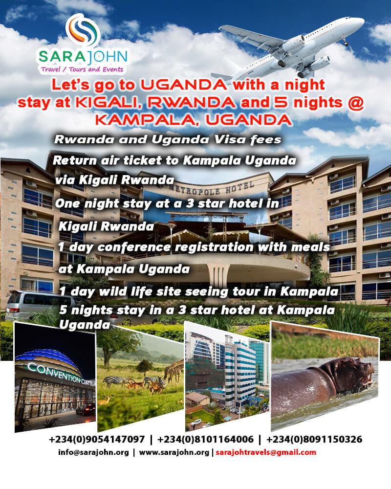 1 night @ Kigali Rwanda and 5 nights @ Kampala Uganda